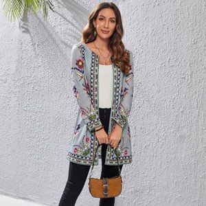 Floral Print Open Front Coat Size Small